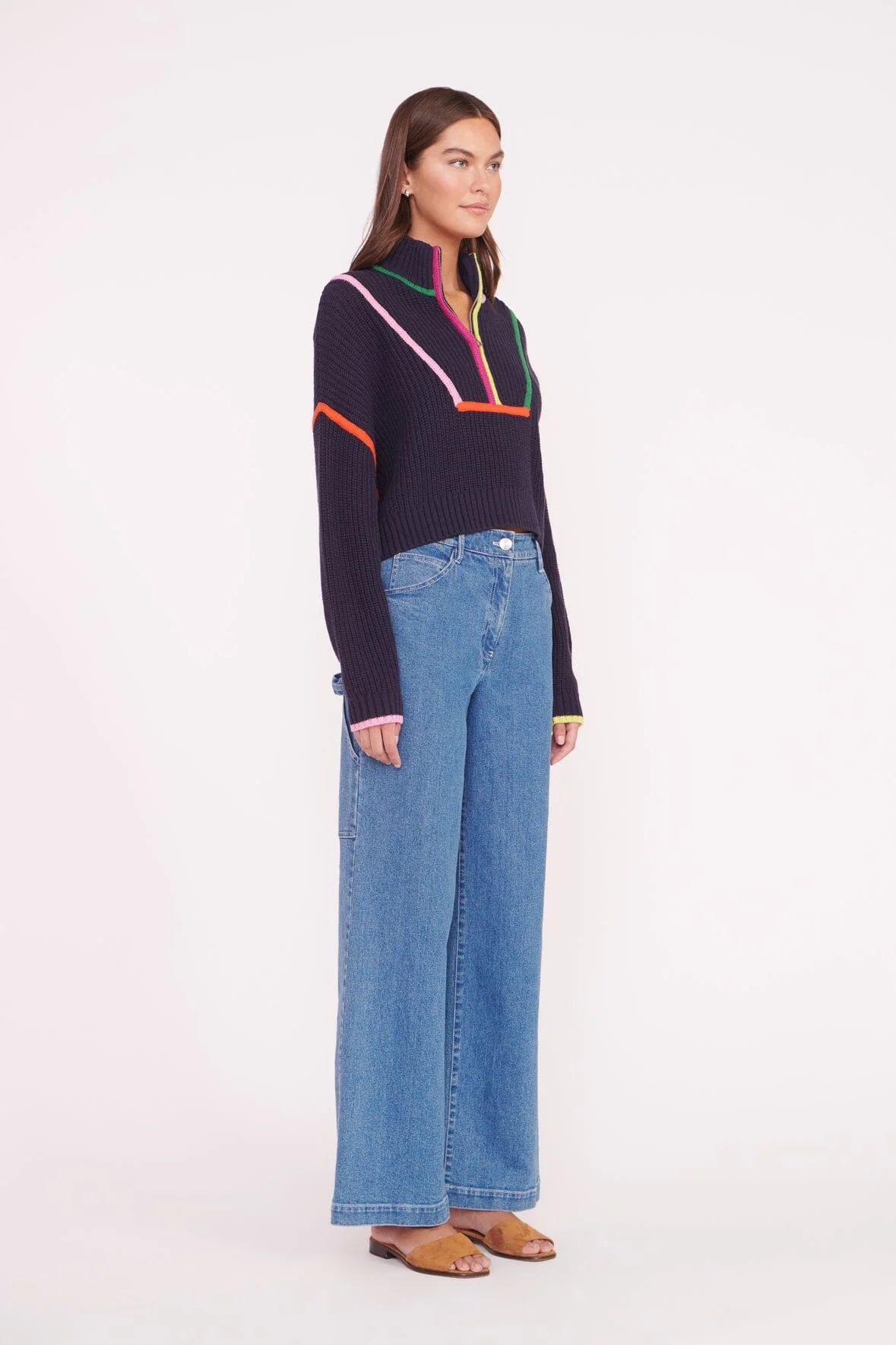 Staud Cropped Hampton Sweater - Navy Multi