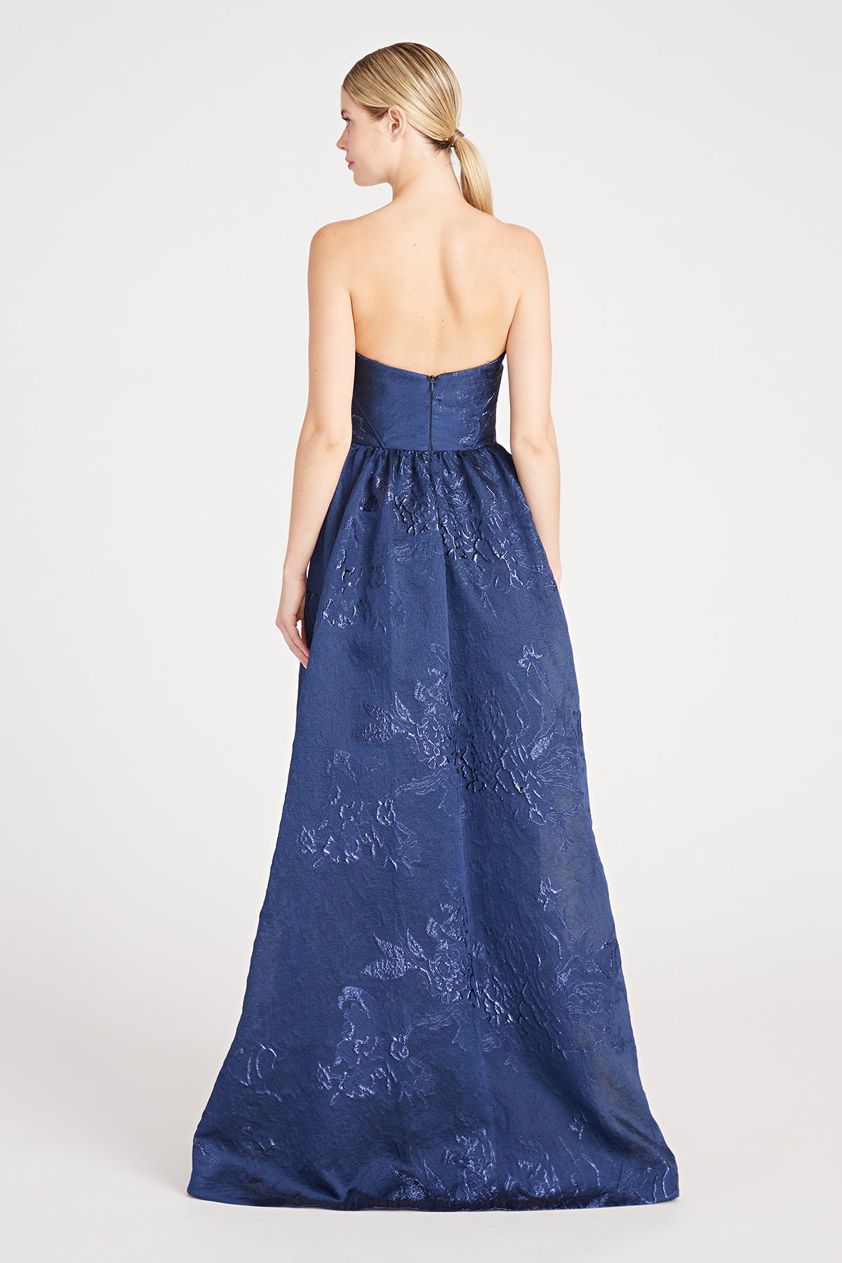 Monique Lhuillier Strapless Jacquard Long Dress