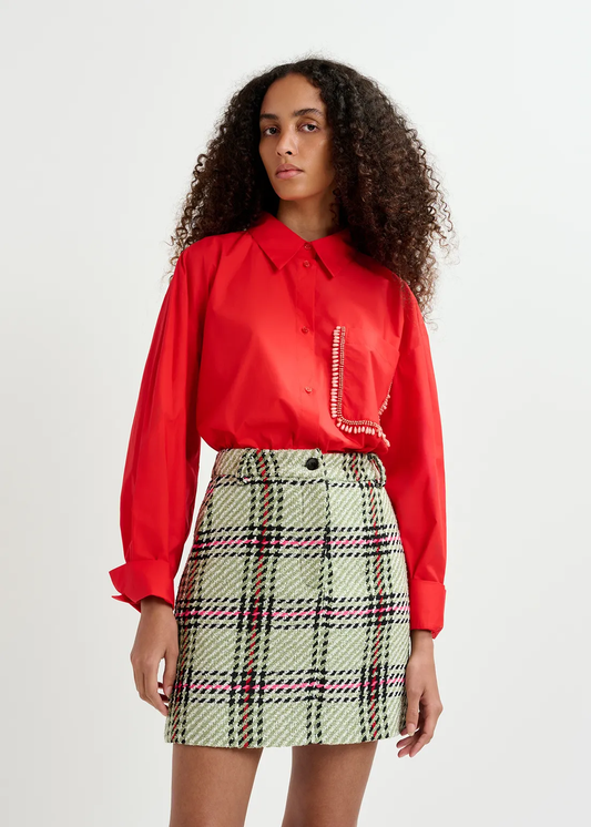 Essentiel Antwerp Red cotton shirt with beaded embroidery