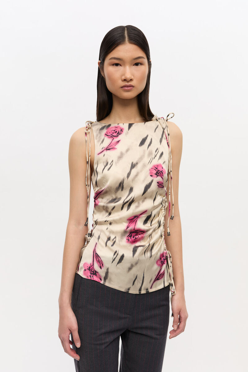 Ganni Floral Satin Top