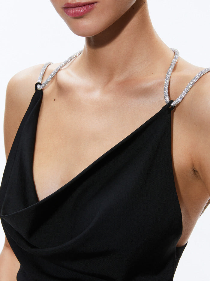 Alice & Olivia CORAL CRYSTAL STRAP COWL NECK TOP