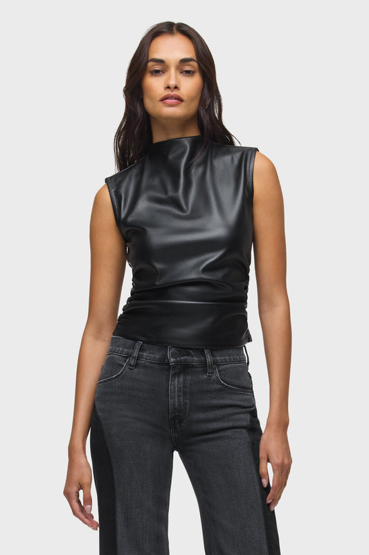 Hudson Vegan Leather Top W Side Seam Ruching