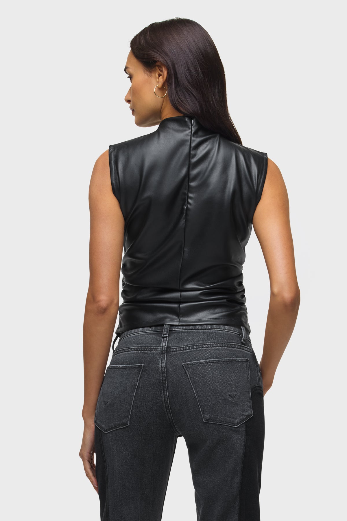 Hudson Vegan Leather Top W Side Seam Ruching