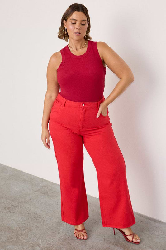 NEVER FULLY DRESSED RED DENIM SCALLOP JEANS