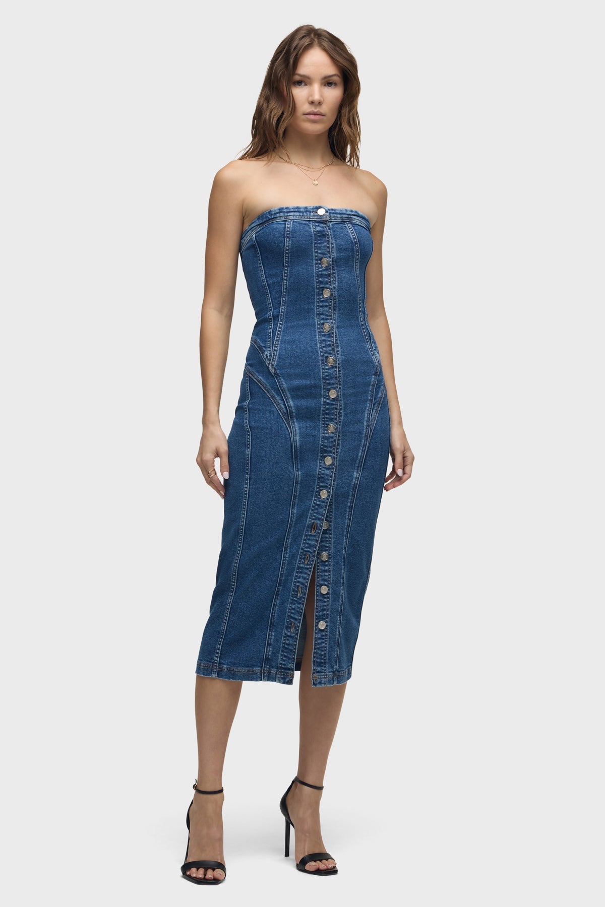 Hudson Strapless Seamed Midi Dress