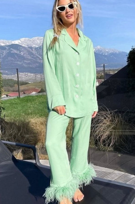 Mint Party Feather Pajama Set