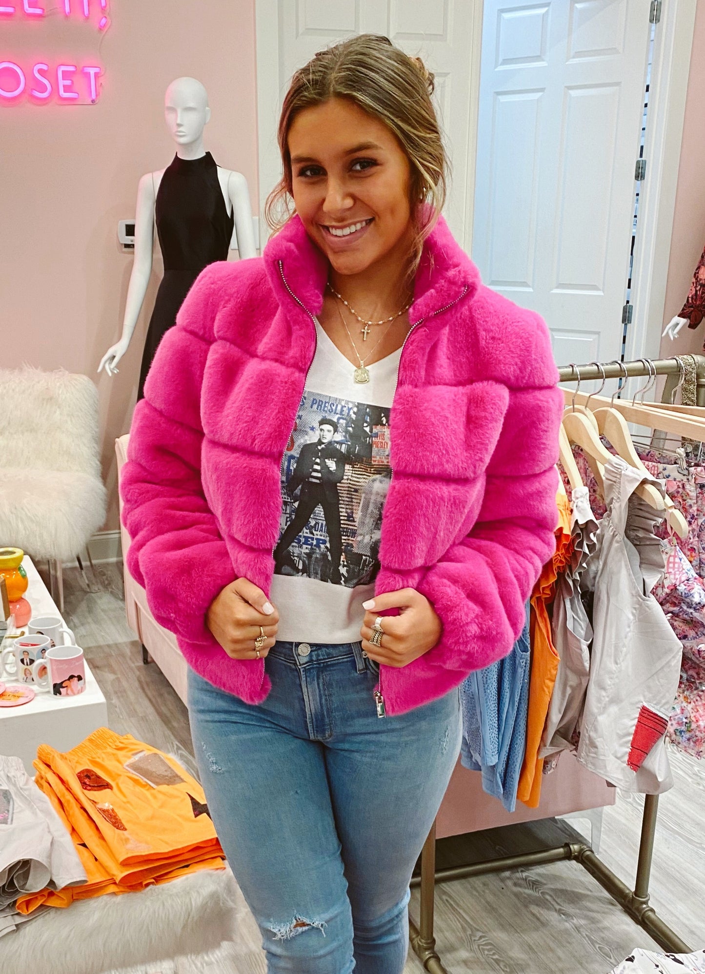 Generation Love Jodi Hot Pink Faux Fur Jacket