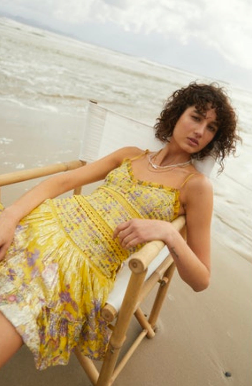 Hemant & NAndita Georgette Short Dress - Canary Yellow