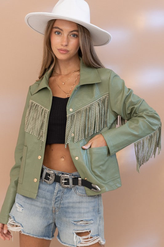 Faux Leather Fringe Jacket