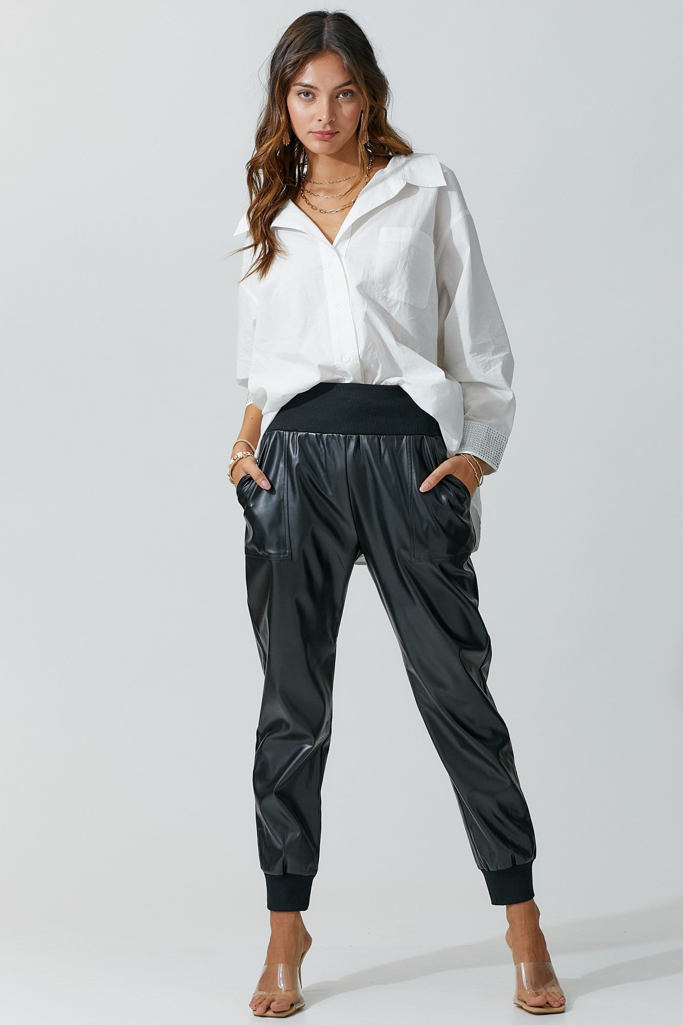 Faux Leather Combo Jogger