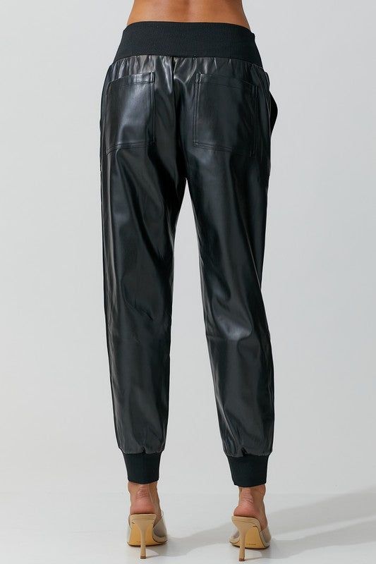 Faux Leather Combo Jogger