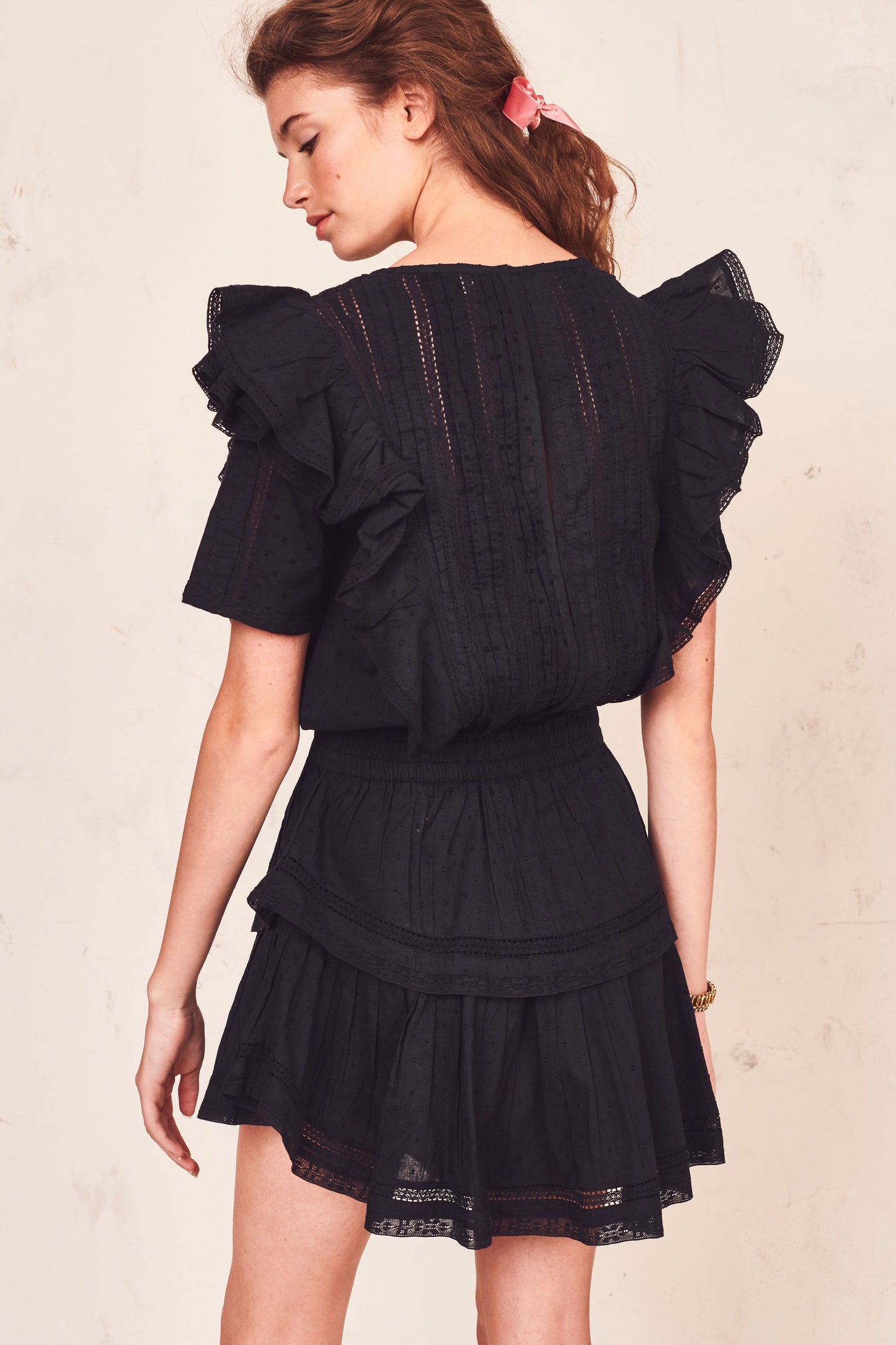 LOVESHACKFANCY NATASHA MINI DRESS BLACK