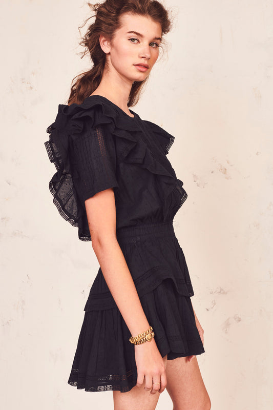 LOVESHACKFANCY NATASHA MINI DRESS BLACK