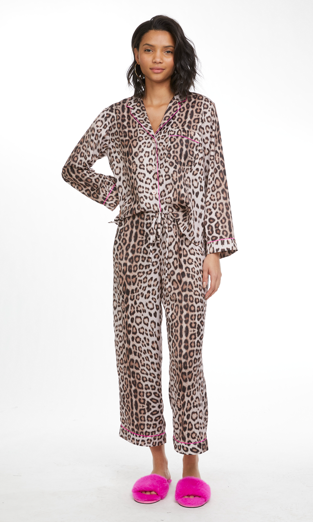 NIKKI LEOPARD PAJAMA SET HOT PINK