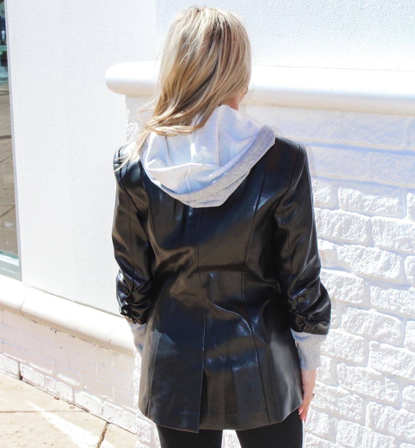 CINQ A SEPT FAUX LEATHER HOODED KHLOE JACKET