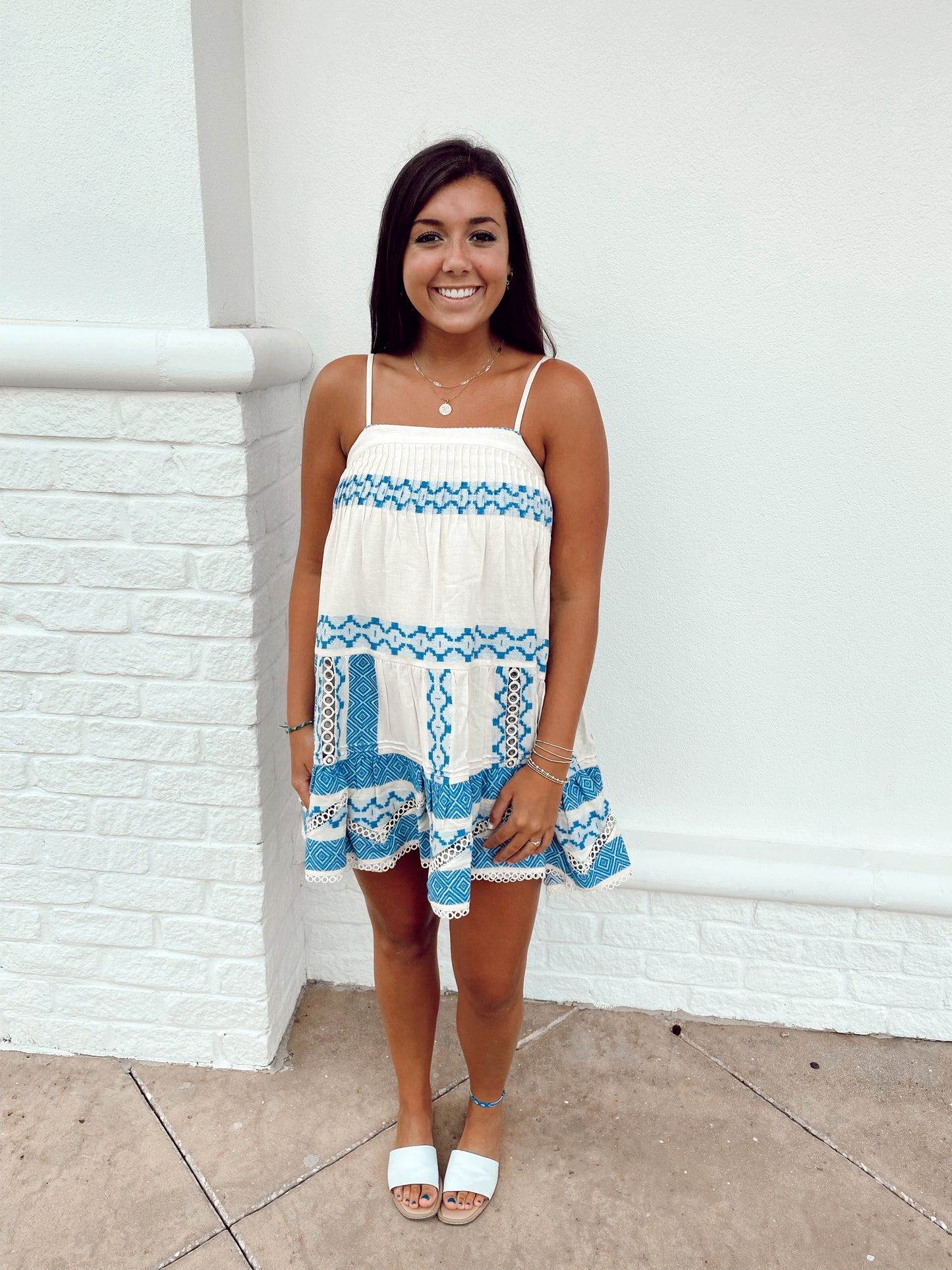 Hemant & Nandita White and Blue Cotton Dress