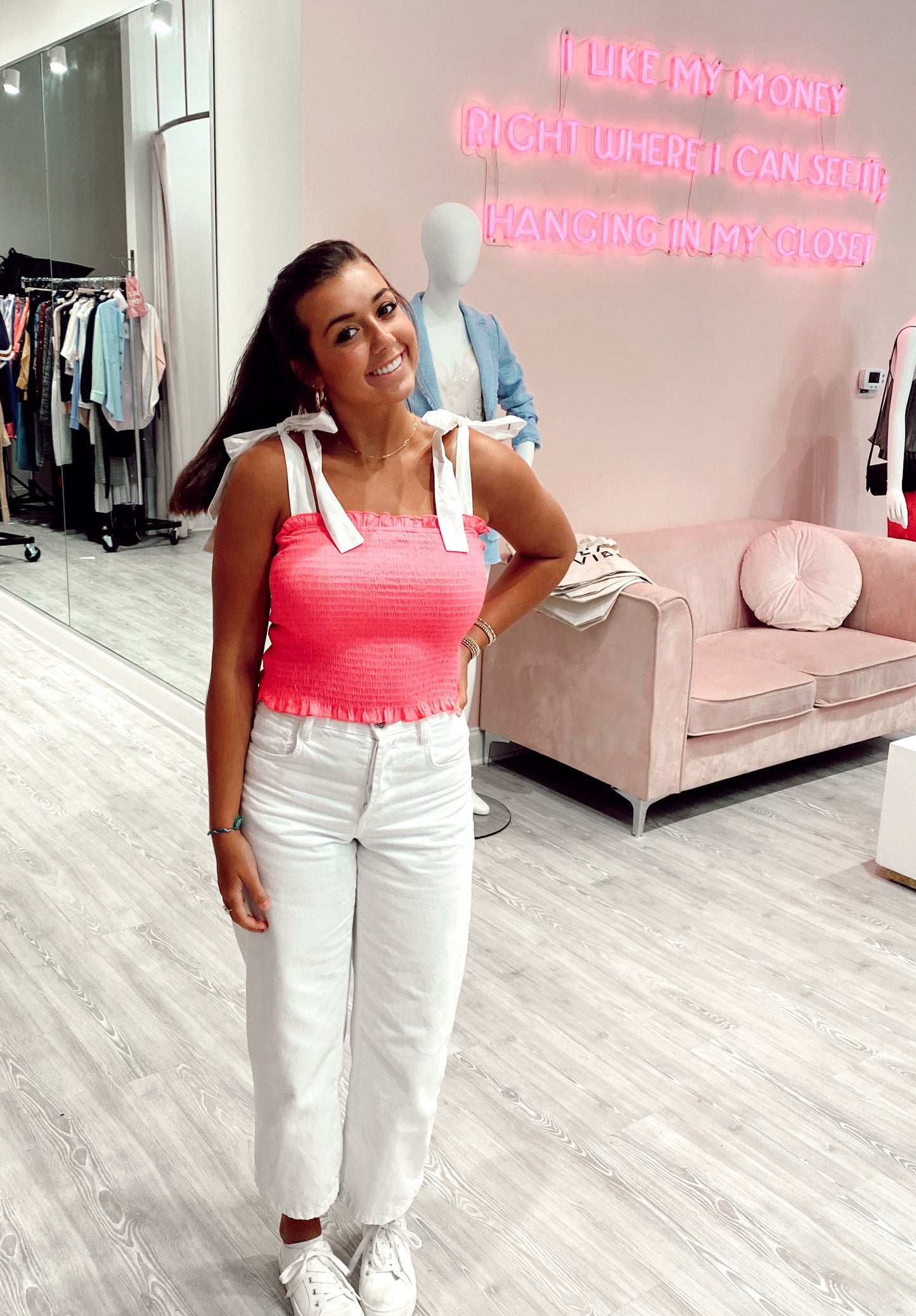 SHOCKING PINK SMOCKED TOP