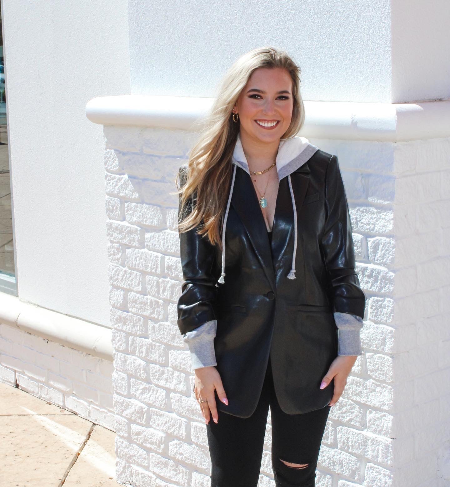 CINQ A SEPT FAUX LEATHER HOODED KHLOE JACKET