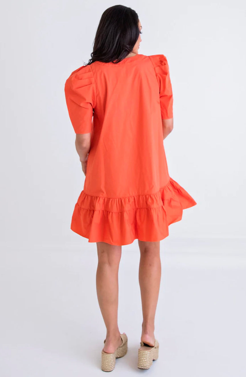 Solid Poplin Puff Sleeve Dress