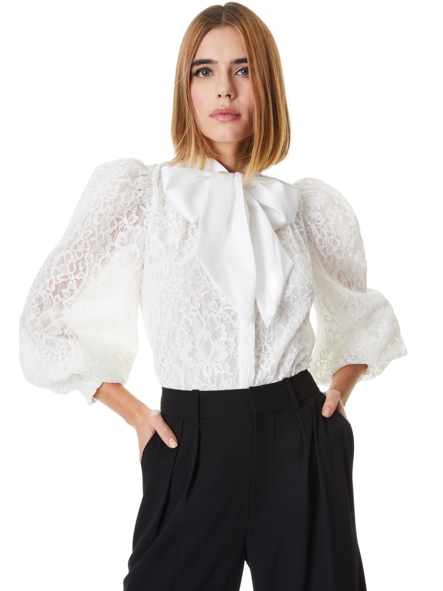 ALICE & OLIVIA BRENTLEY TIE NECK BLOUSE