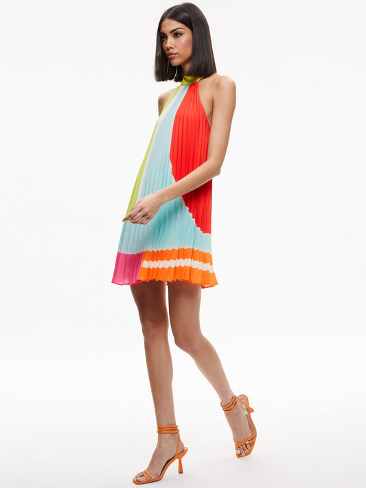 Alice & Olivia Avians Halterneck Sunburst Pleated Mini Dress