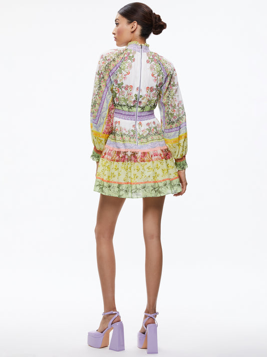 ALICE & OLIVIA LAVINIA BLOUSON SLEEVE MINI DRESS