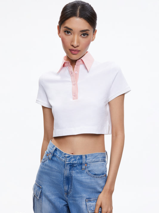 ALICE & OLIVIA KIT CROPPED FITTED POLO SHIRT