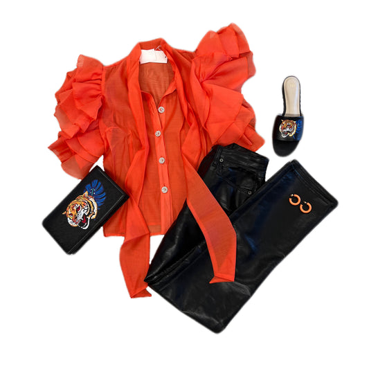 Orange Puff Sleeve Top