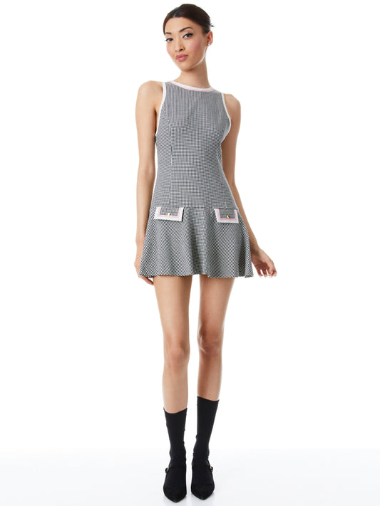 ALICE & OLIVIA SIMA DROP WAIST FIT AND FLARE MINI DRESS