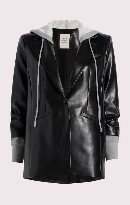 CINQ A SEPT FAUX LEATHER HOODED KHLOE JACKET