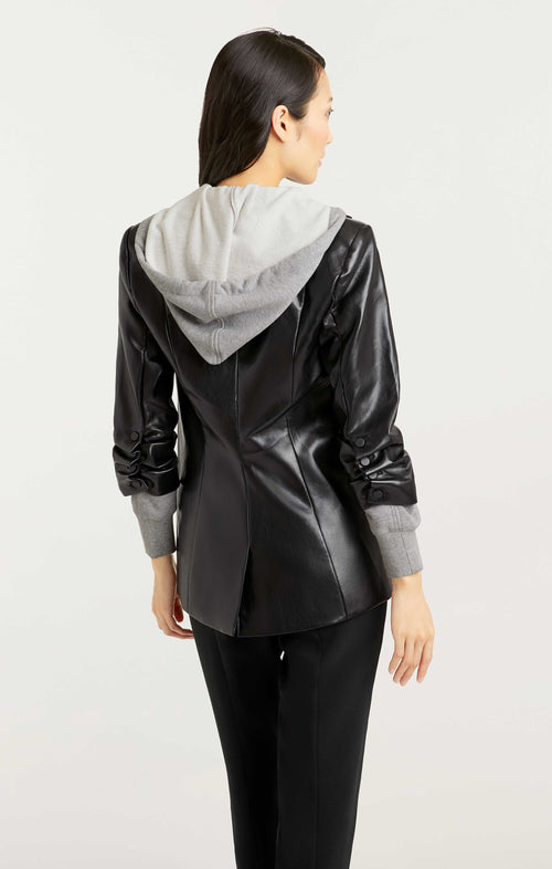CINQ A SEPT FAUX LEATHER HOODED KHLOE JACKET