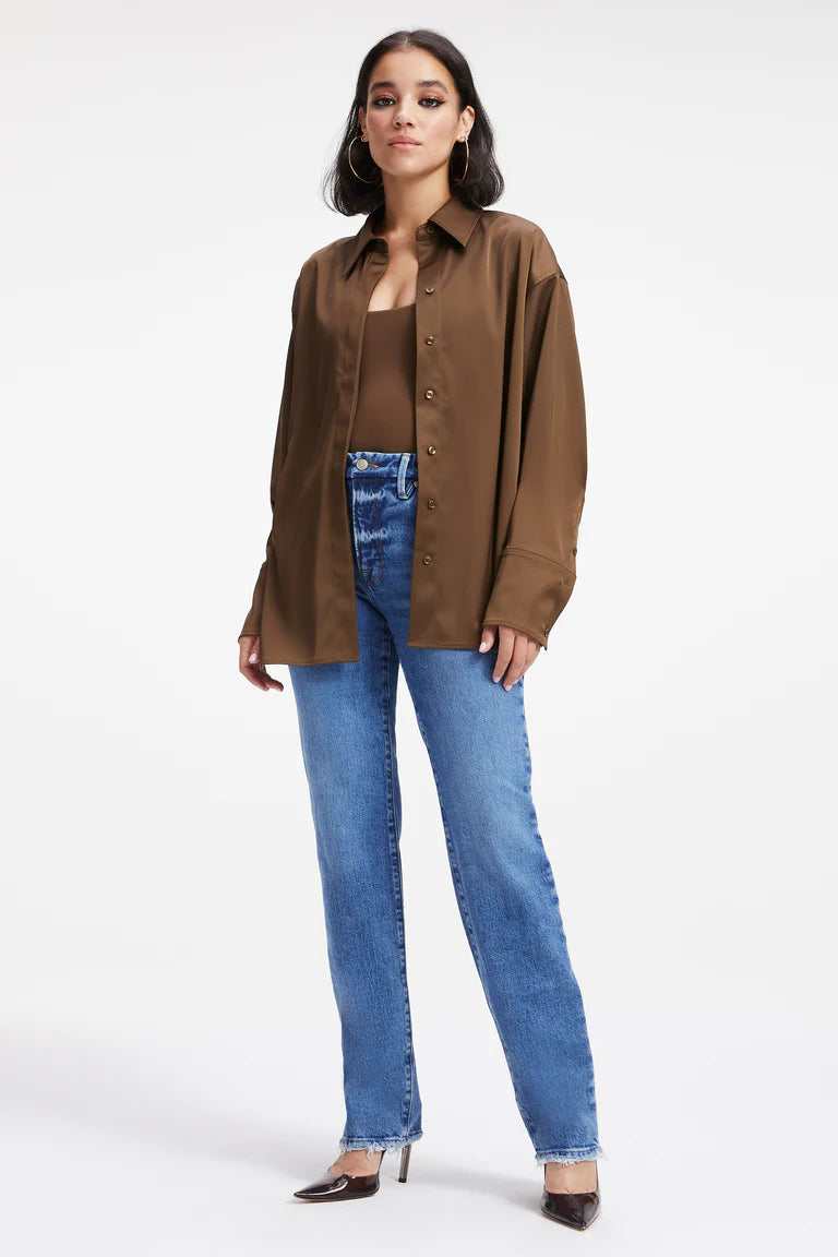 Good American Satin Good Shirt - Light Mocha