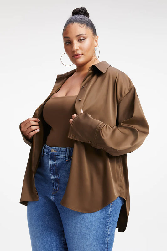 Good American Satin Good Shirt - Light Mocha