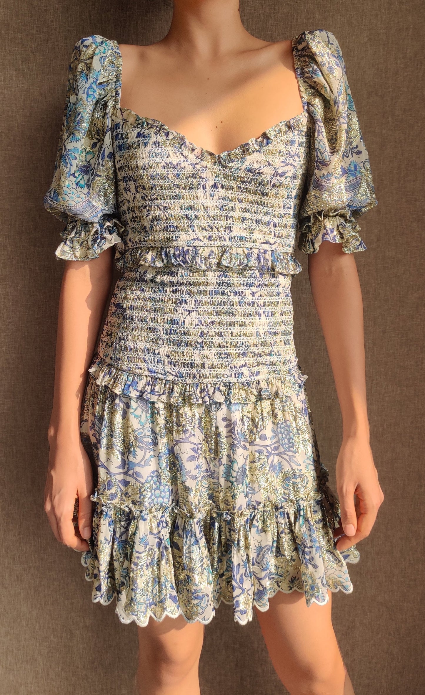 Hemant & Nandita Cobalt and White Lurex Short Dress