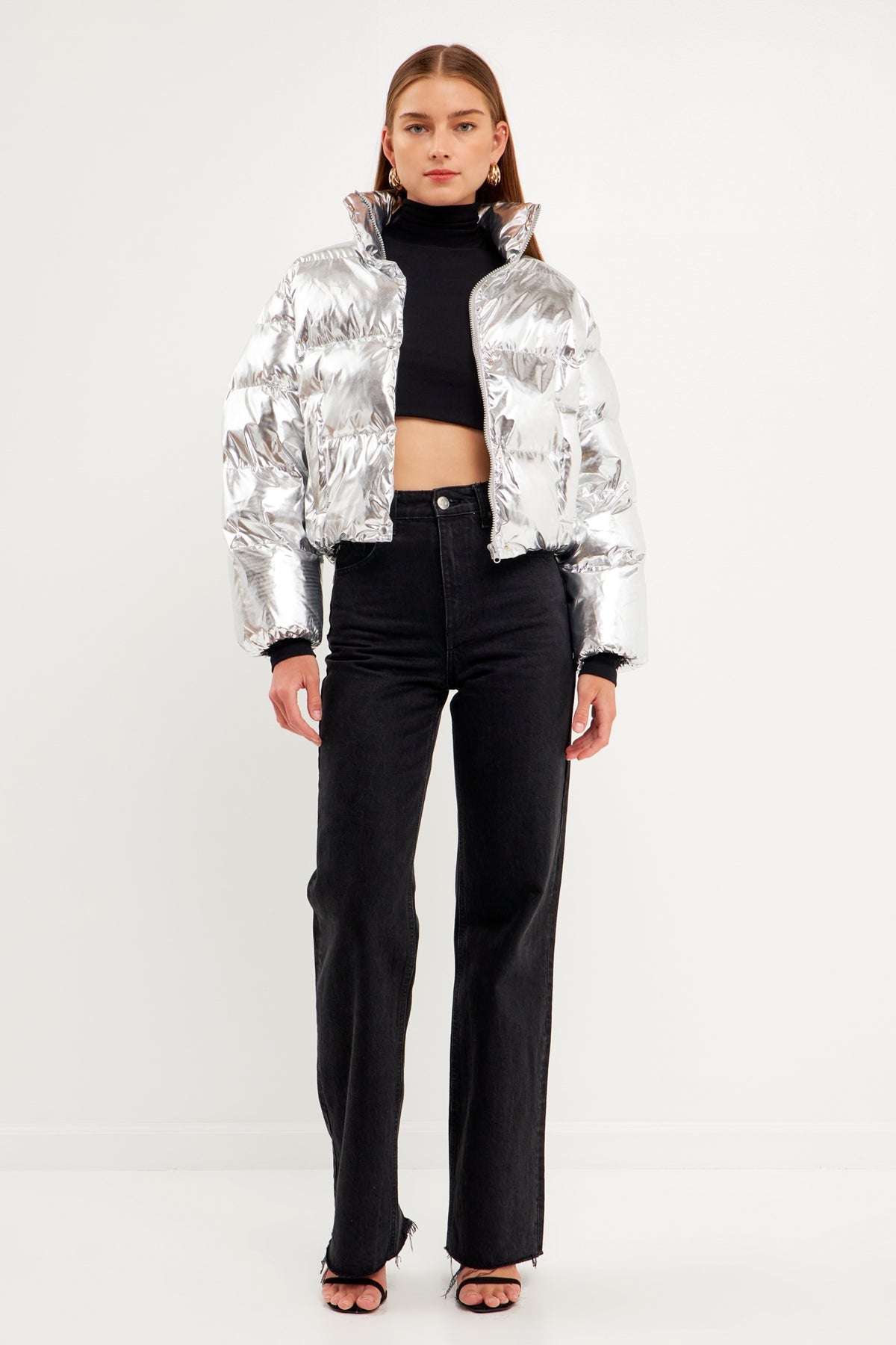 Cropped Puffer Jacket - Metallic