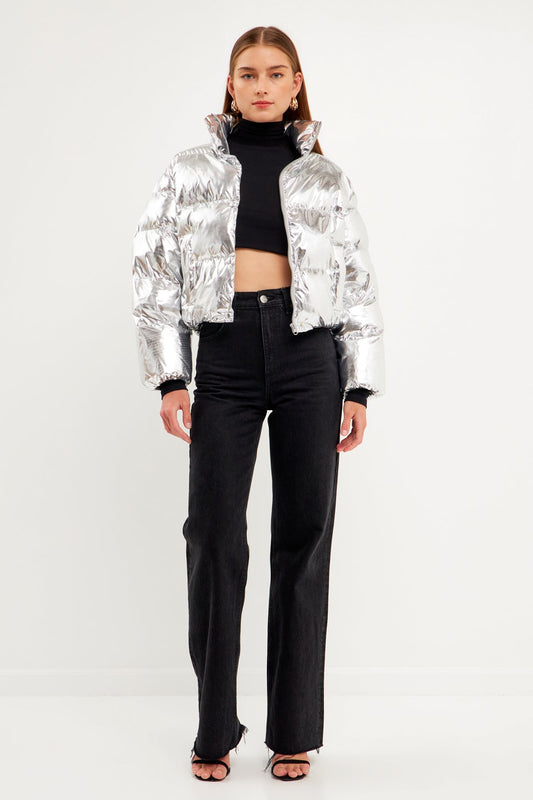 Cropped Puffer Jacket - Metallic