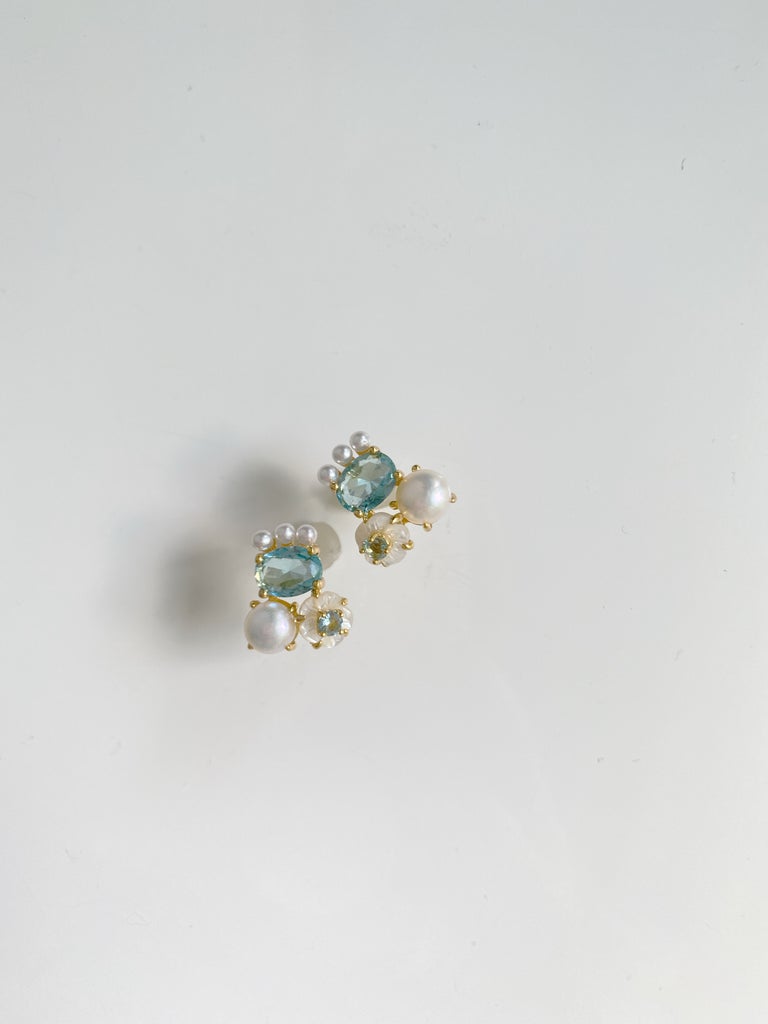 Nicola Bathie Paris Blue + Pearly Abstract Stud