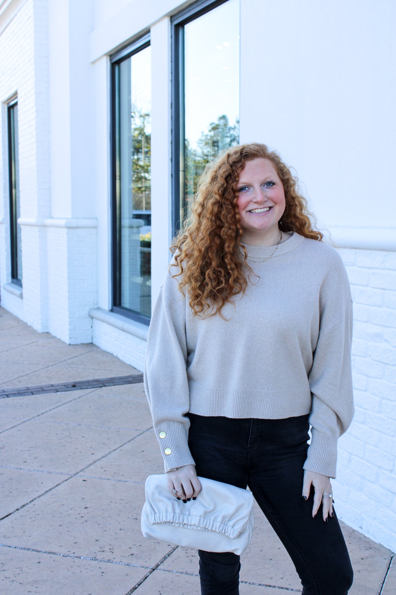 ALICE + OLIVIA BEVAN SNAP SLEEVE PULLOVER