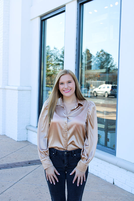 ALICE + OLIVIA NADINE PUFF SLEEVE BUTTON DOWN