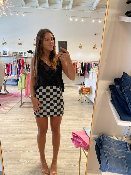 SEQUINS CHECK MINI SKIRT