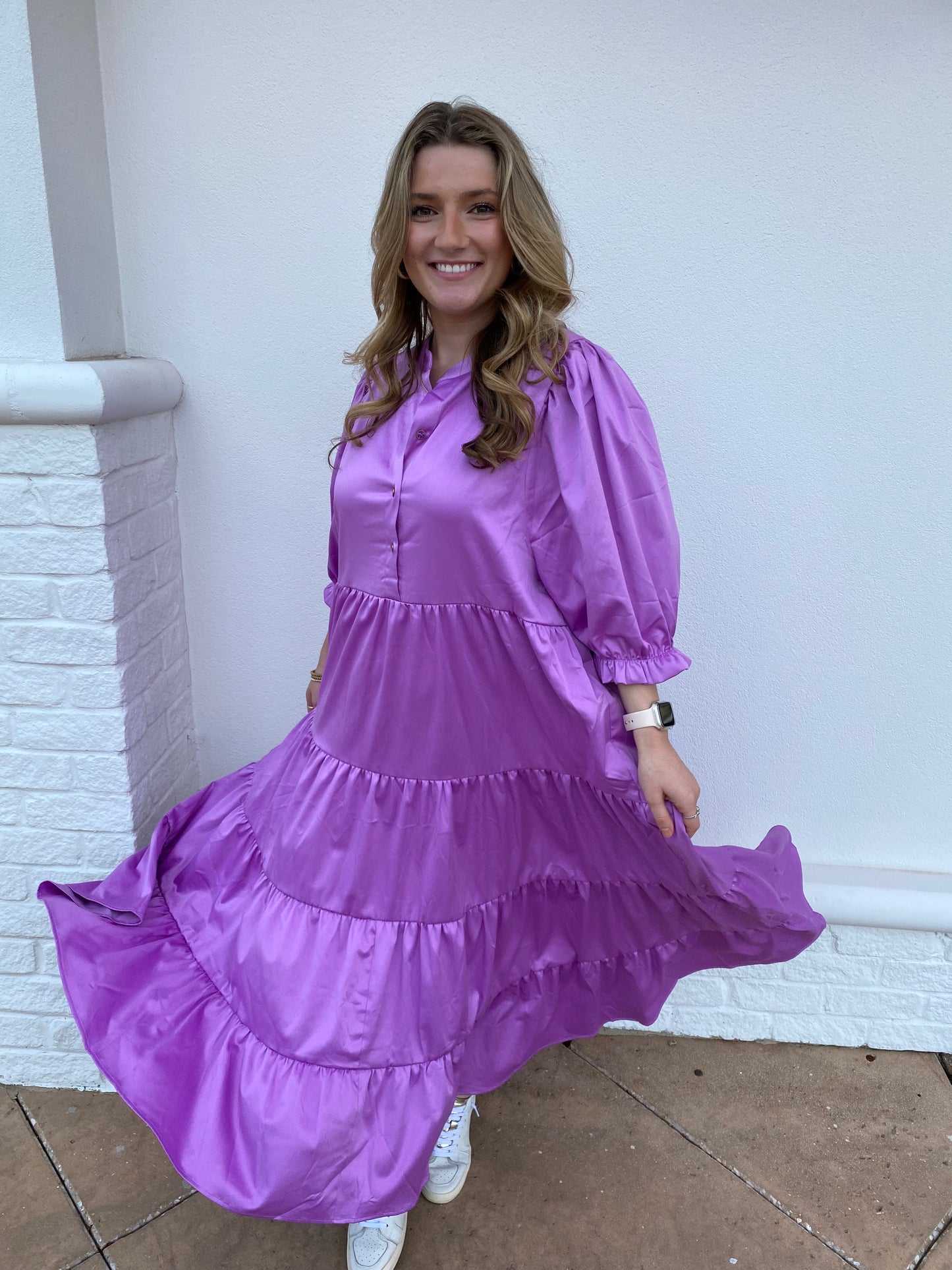 Solid Puff Maxi Dress - Lilac