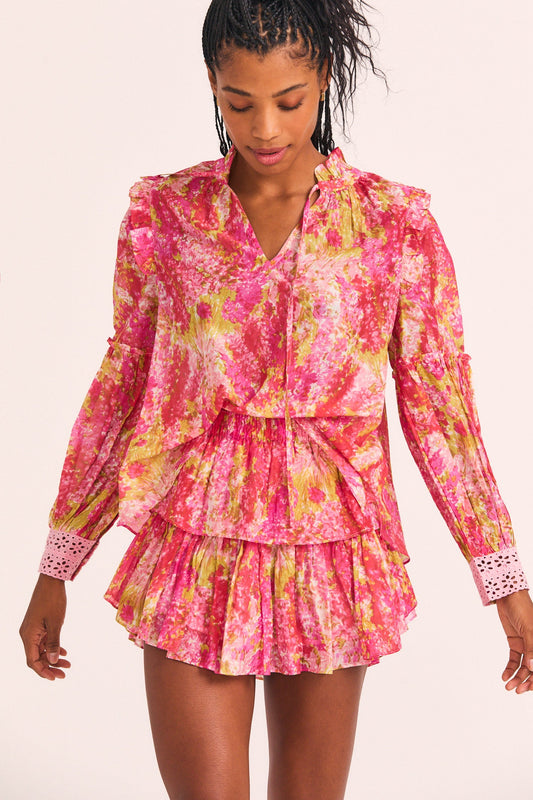 LOVESHACKFANCY RUFFLE MINI SKIRT - SWAYING CORAL