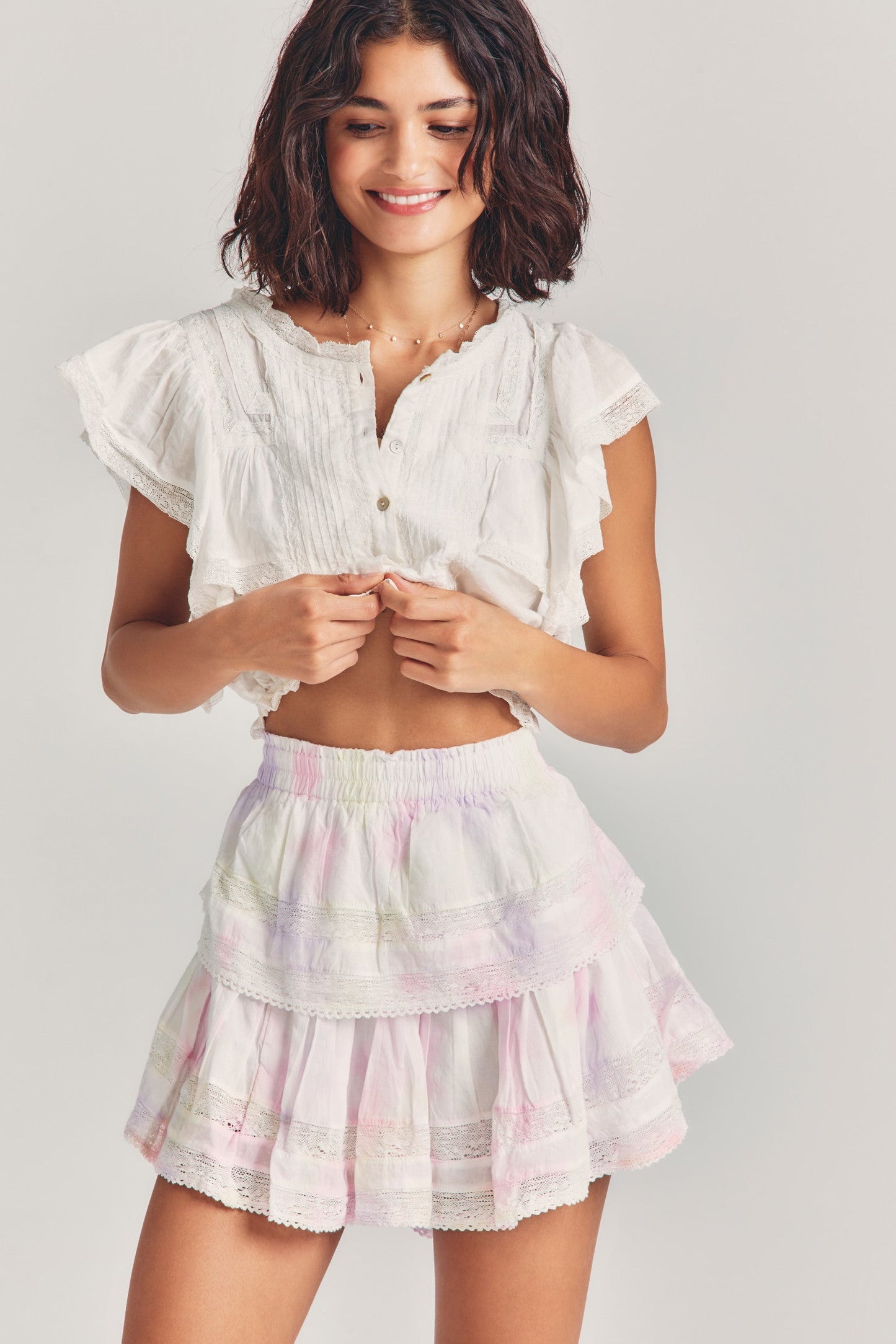 LoveShackFancy Ruffle Mini Skirt - Multi Tie Dye