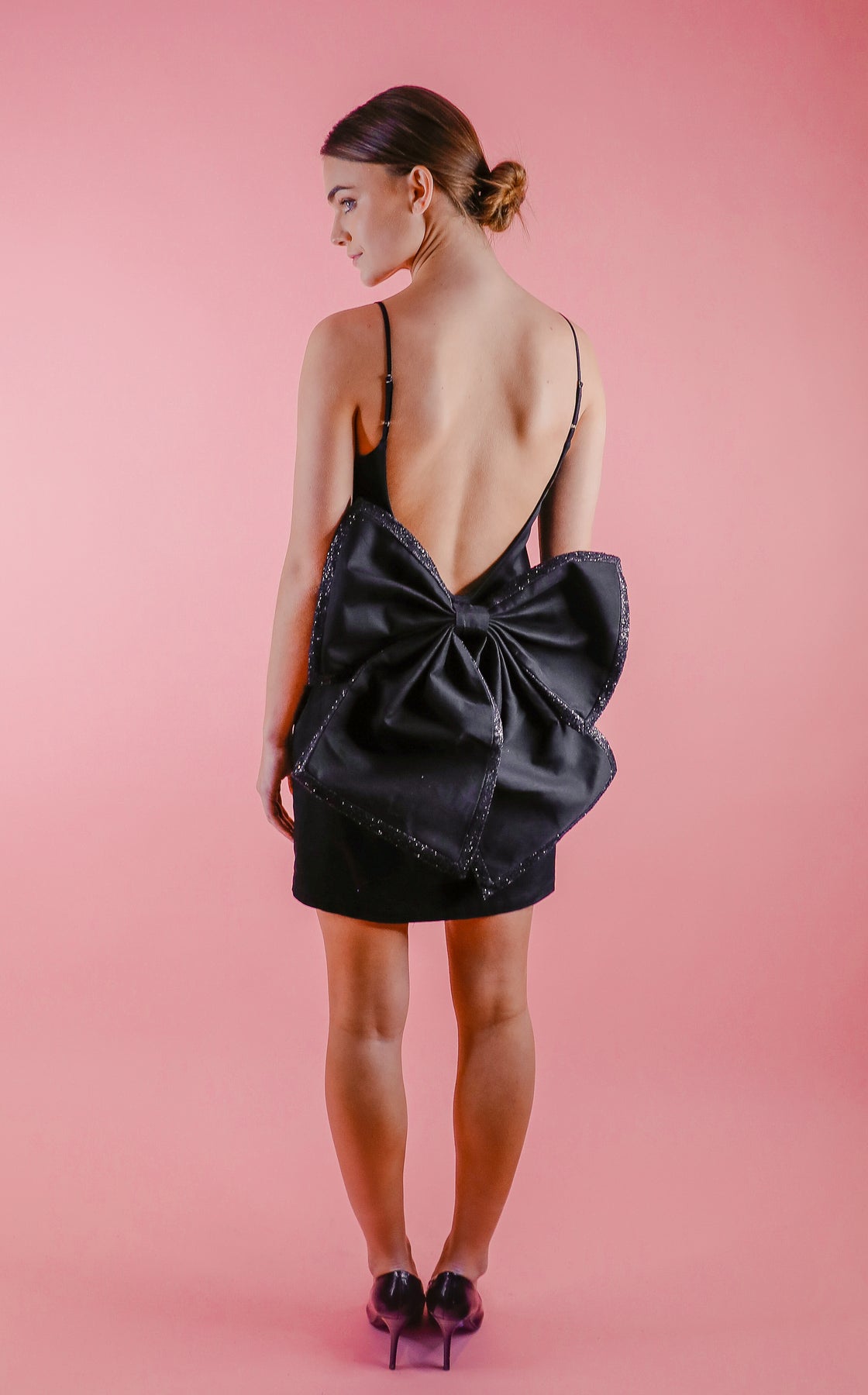 NEUBYRNE DAHLIA BOW BACK DRESS - BLACK