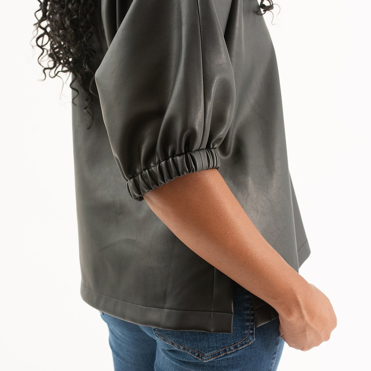 POPPY TOP - BLACK VEGAN LEATHER