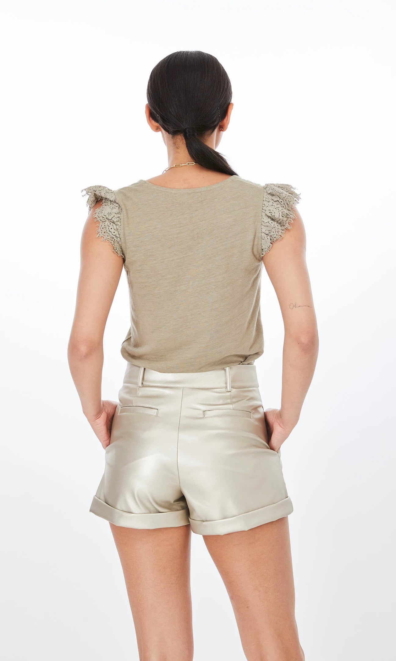 GENERATION LOVE GEORGIE METALLIC SHORTS - PALE GOLD