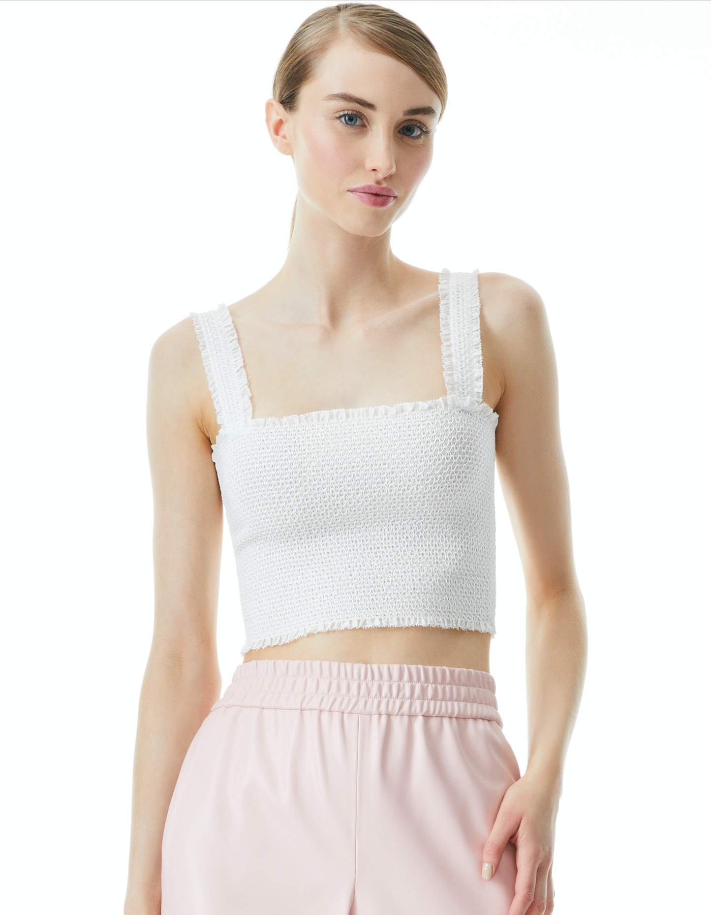 Alice + Olivia Penelope Smocked Crop Top - White