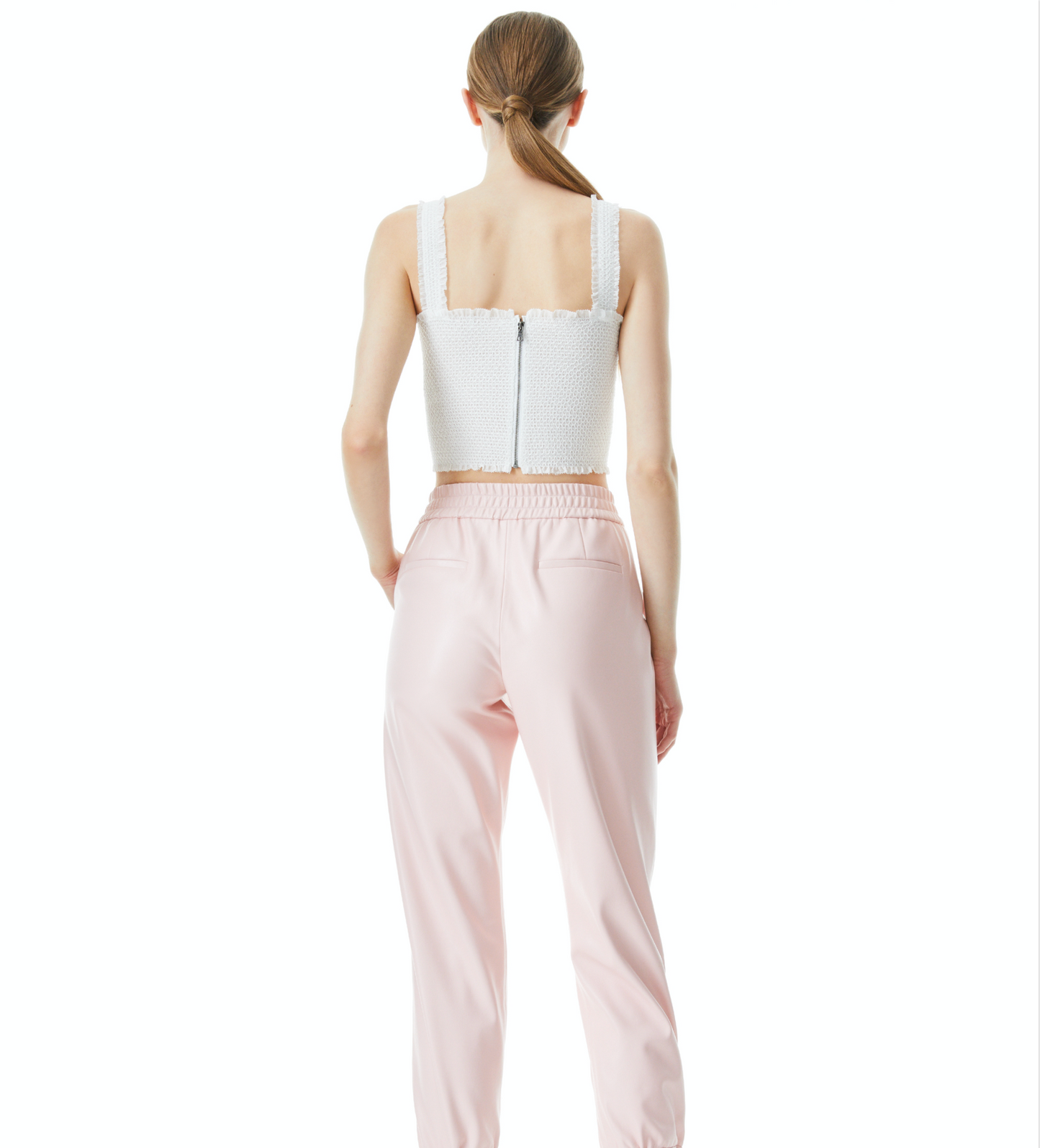 Alice + Olivia Penelope Smocked Crop Top - White