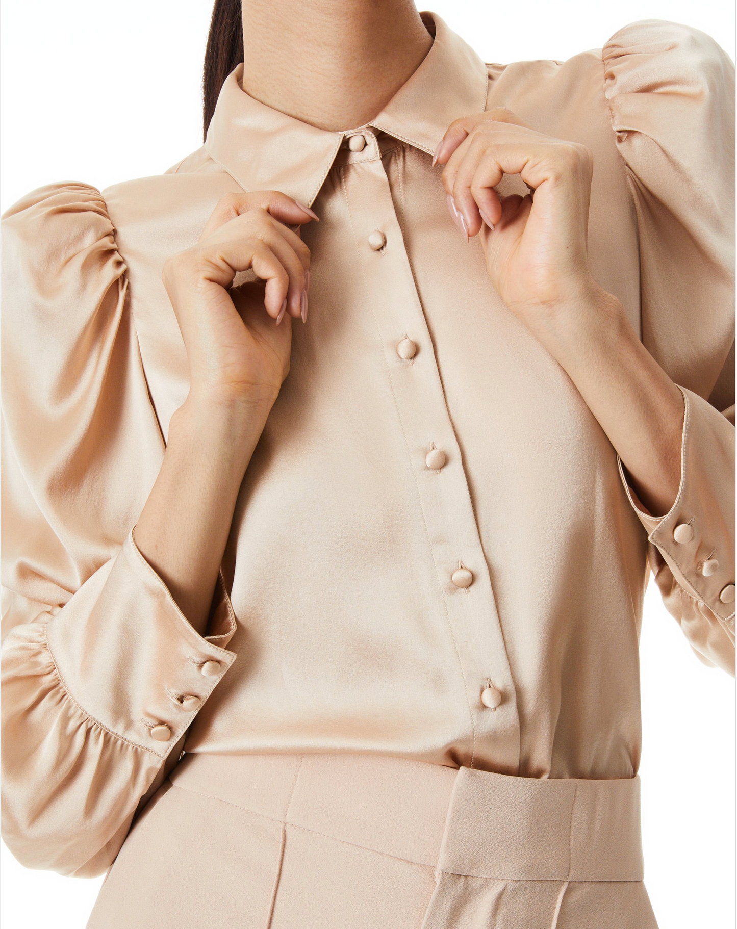 ALICE + OLIVIA NADINE PUFF SLEEVE BUTTON DOWN