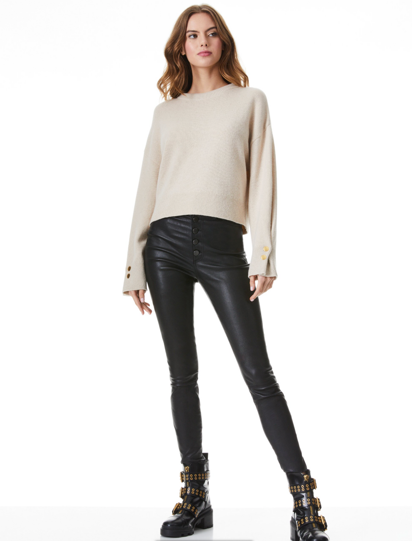 ALICE + OLIVIA BEVAN SNAP SLEEVE PULLOVER